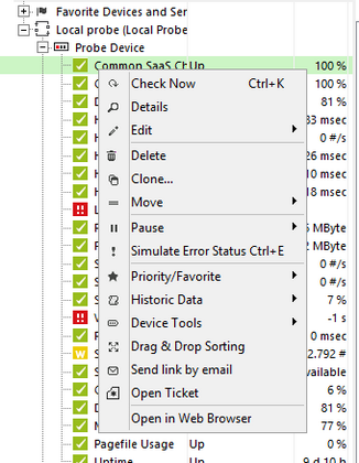 Context Menu of a Device in the Enterprise Console